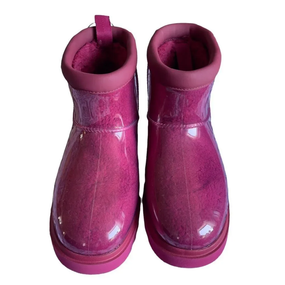 NWOT Koolaburra Pink Clear Covered Waterproof Boots Size 7